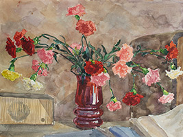 Margarita Siourina. Carnations in the Red Vase, 1982