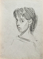 Margarita Siourina. Self-Portrait with ponytail, sketch, 1986
